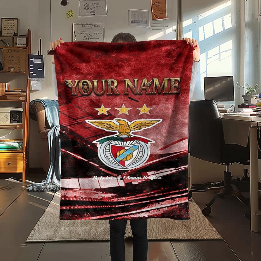 1PC Benfica Eagle Crest Custom Name Patterned Flannel Blanket Suitable For All Seasons For Home Decor Warmth And Comfort Gifts Holiday Present