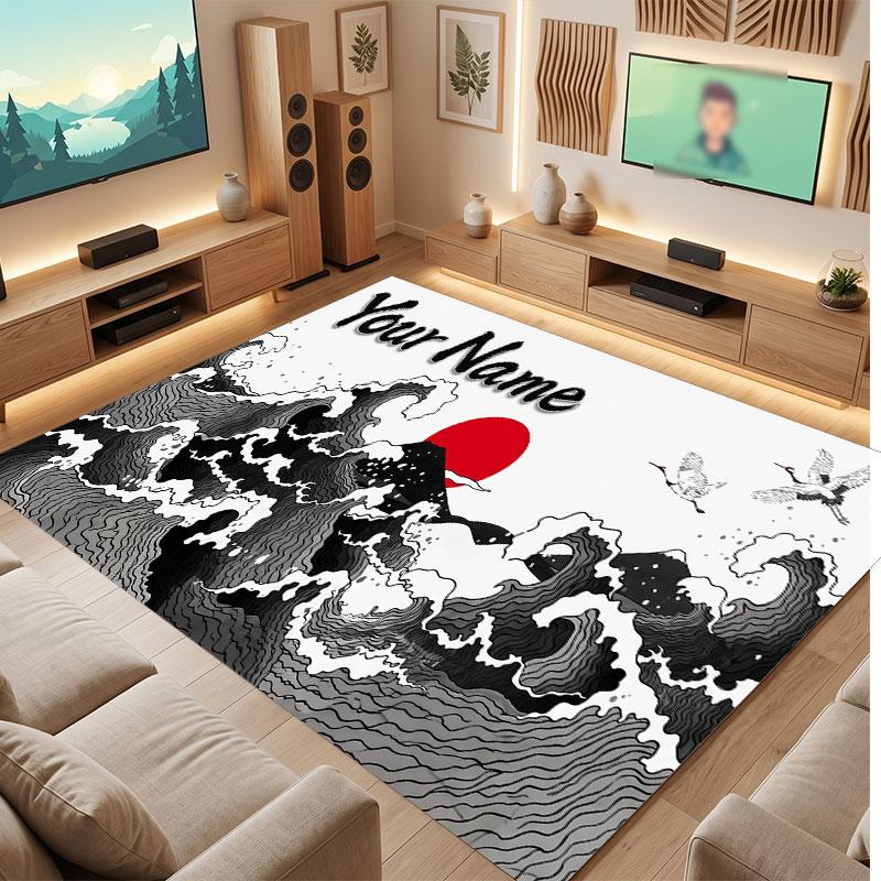 Mountain Landscape Theme Crystal Velvet Floor Rug Personalized Custom Name Text Warm Carpet Home Decoration