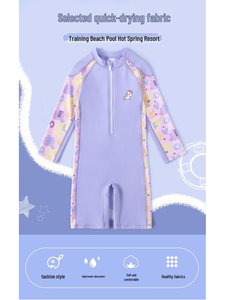 Girls' Cartoon Sunscreen Quick-Dry Swimsuit – Short & Long-Sleeved Options