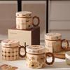 Girls Artistic Mug Retro Ceramic Cup with Lid Office Coffee Mug Couple Cup Water Cup