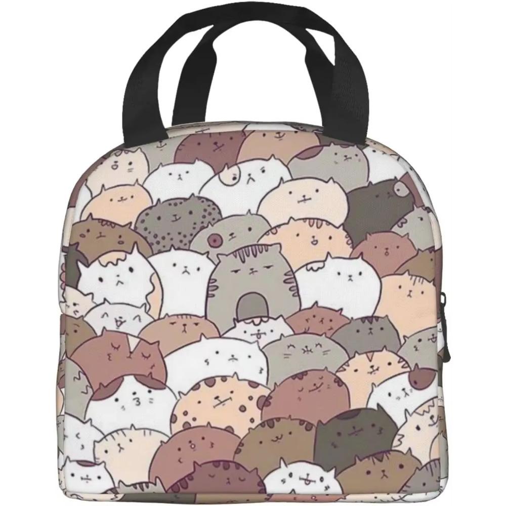 Pink Summer Fruits Watermelon Pineapple Cat Insulated Lunch Bag for Girls Reusable Lunch Tote Portable Lunch Box Cooler Bag