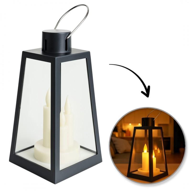 Lampion Dekoracyjny Led Z Imitacją Świec 11X22 Cm Latarnia Ozdobna