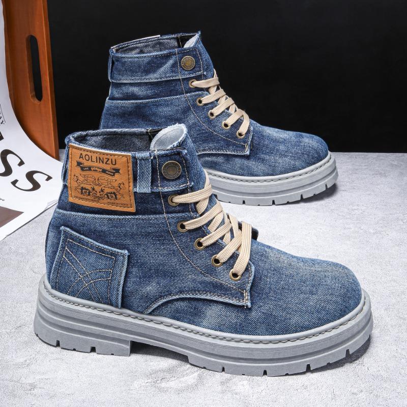 Fashion Hip Hop Hipster Canvas Boots Mens Spring New High-Top Denim Casal Shoes Fashion Versatile Tooling Mens Shoes Large Size 39-48