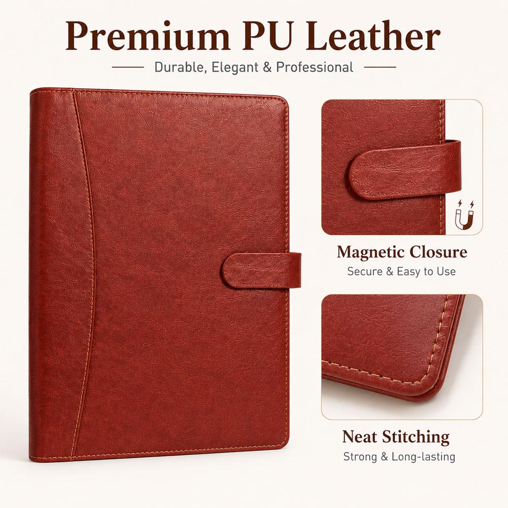 1-pack A4 leather folder/business manager folder, magnetic clasp design, with storage function and note pad