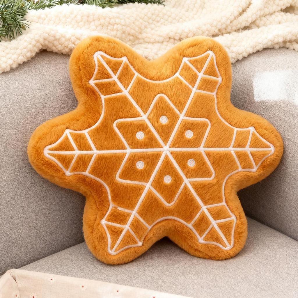 Christmas Throw Pillow Gingerbread Plush Cushion Holiday Theme Decor Soft Sofa Cushion for Bedroom Dorm Living Room Kid Room