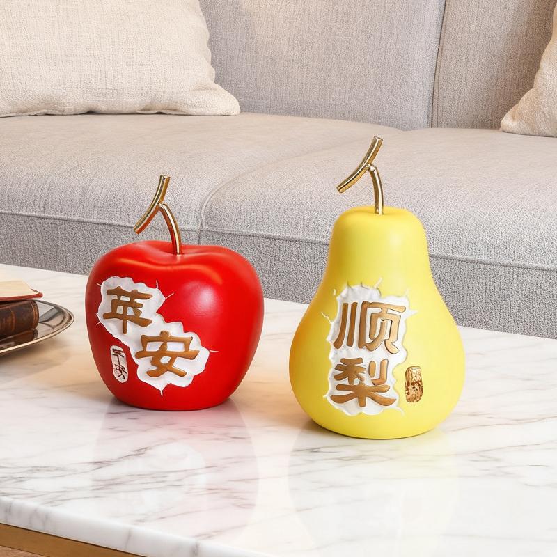 Creative Apple and Pear Ornaments with Chinese Fonts for Home Living Room Decoration Fruit Ornaments Housewarming Gift