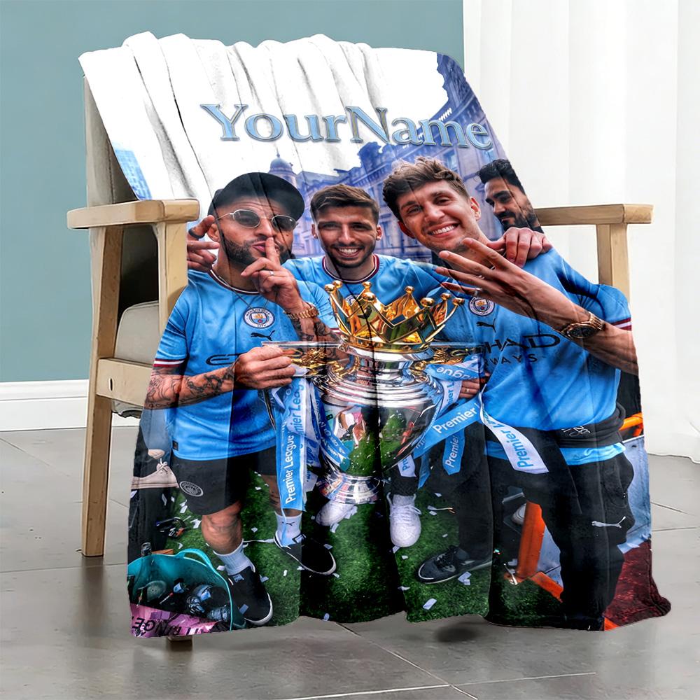 Manchester City Personalized Name Blanket Multi-purpose Customizable Blanket Ultra-Soft Great for Sofa Couch Home Decor Chair Four Seasons Universal