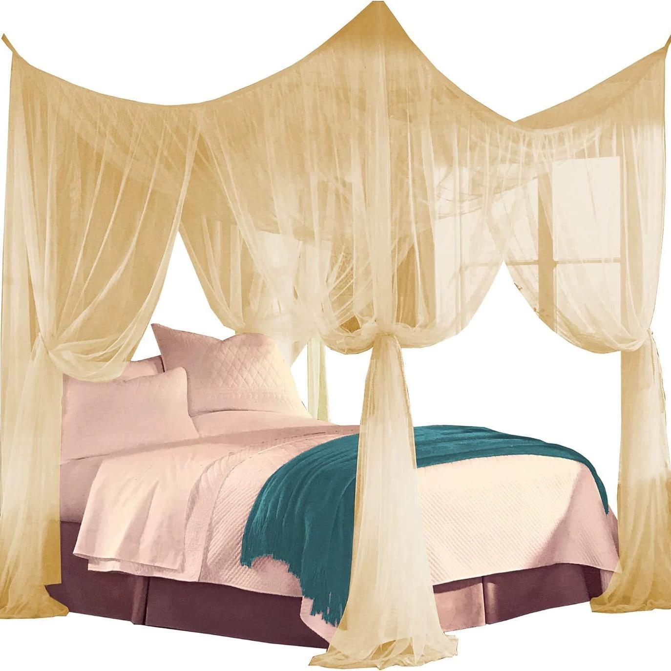 

Sexy Mosquito Net Palace Four Door King/Queen Double Size Home Single Bed Protection Insect Outdoor Square Grace White Canopy Net 190x210x240mm жовтий