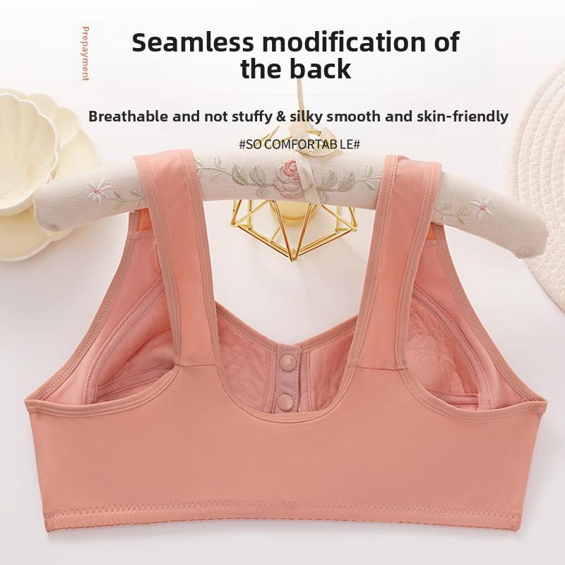 Plus Size Bra Women Front Closure Wireless Push Up Bra Thin Cotton Fixed Cup Tank Top Bra for Fuller Figure Mom Mature Women Comfortable Underwear