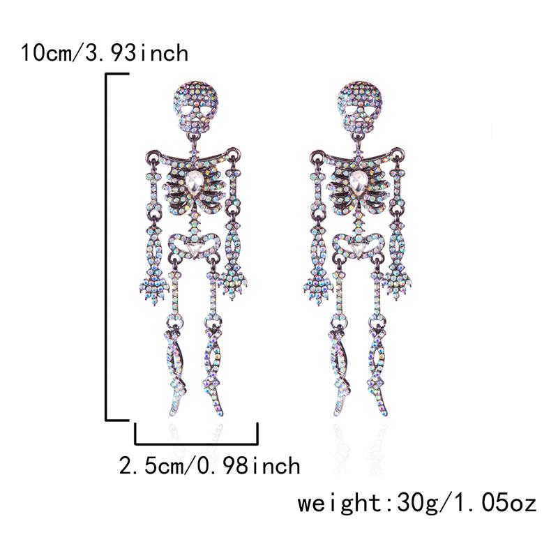 Luxury Full Rhinestone Halloween Skeleton Earring for Women Retro Exaggerated Punk Skull Dangle Earrings Festival Party Jewelry