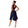 Womens Lyrical Dance Outfits Sleeveless Hollow Out Crop Top Irregular Mesh Hem Briefs Skirt Applique Dancewear Set