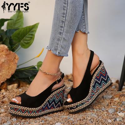 New Women Sandals Wedge Heel Sandals Black Platform Buckle High Heel Sandals Women Shoes