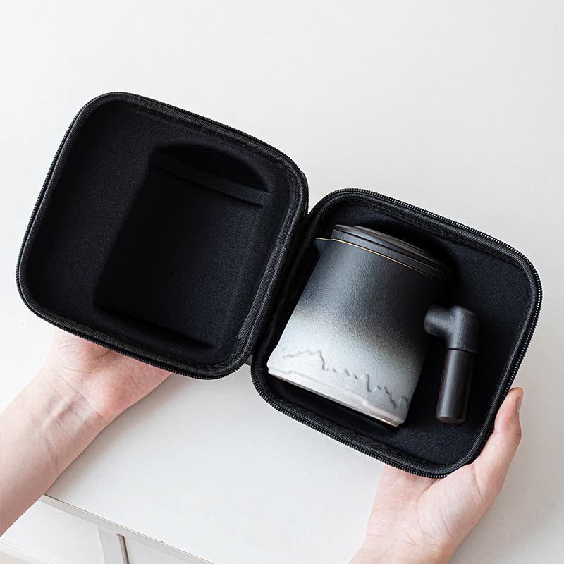 Travel Tea Set Outdoor Camping Portable Tea Set Black Pottery Kuaike Cup One Pot Two Cups Storage Bag Business Gifts