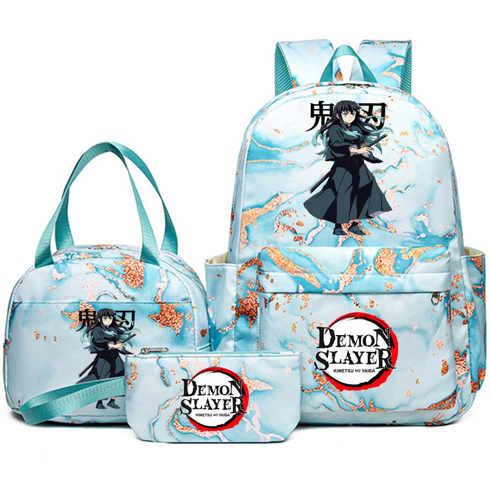 3Pcs/set Demon Slayer Printed Backpack with Handbag Pencil Case Teenager Student Girl Boy Large Capacity Waterproof Bookbag Schoolbag Travel Bag Gift