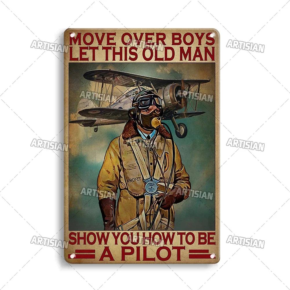 ARTISIAN Male Pilot And Airplane Decorative Plate Vintage Metal Poster Man Cave Home Wall Decor Sign Retro Wall Metal Tin Sign