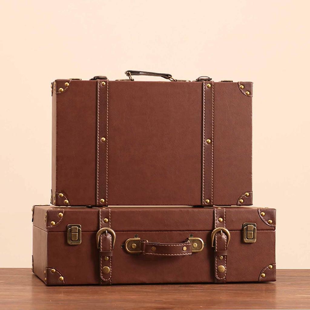 Vintage Suitcase Box Wooden Treasure Chest Collection Dustproof Storage Carry on for