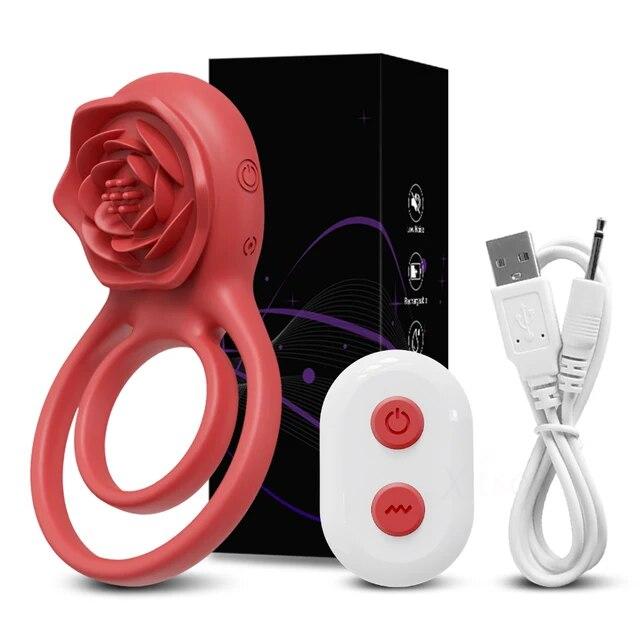 Rose-Toy Cockring Vibrator for Men and Woman Wireless Remote Control Penis Rings Delay Ejaculation Sex Toys for Male Cock Rings
