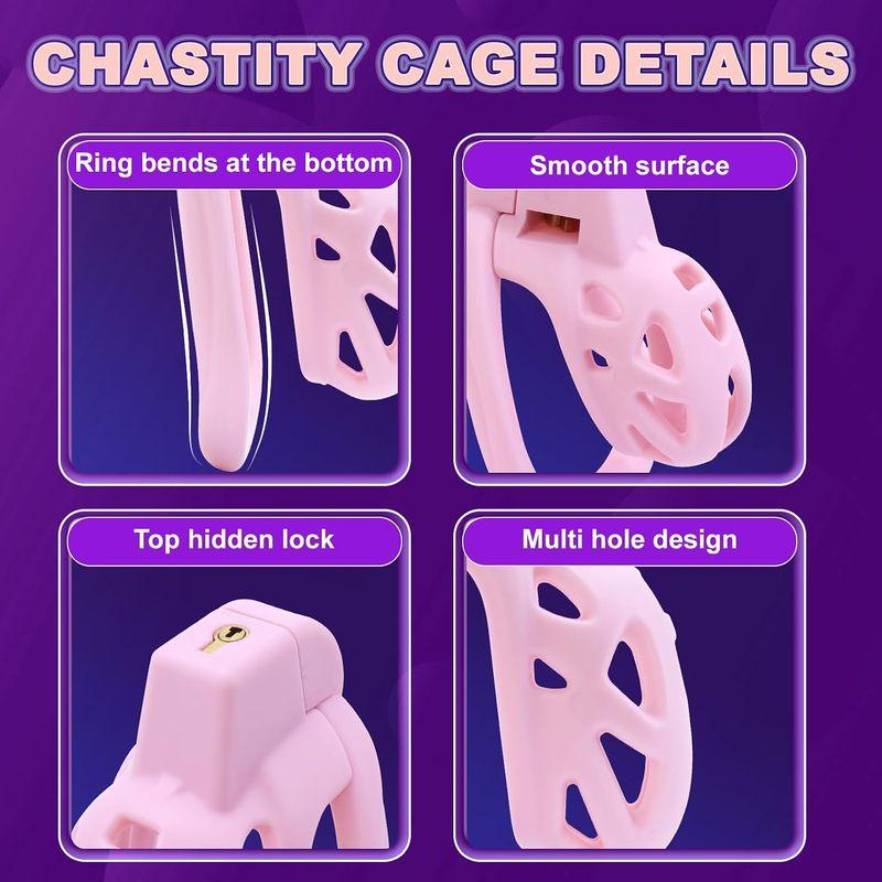 Lightweight Smooth Pink Male Chastity Cage 3 Sizes Penis Rings Bondage Chastity Device Sex Toy for Men with Key Pink XS Smallest