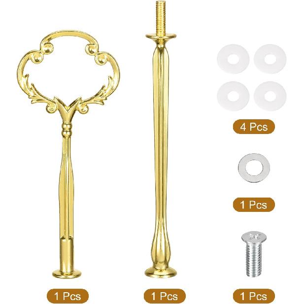 uxcell 1 Set Cake Tray Stand Handle Cupcake Dessert Plate Hardware Fitting Holder Rod Stand Handle for Cake Stand Wedding Party, 2-Tiers Flower Gold