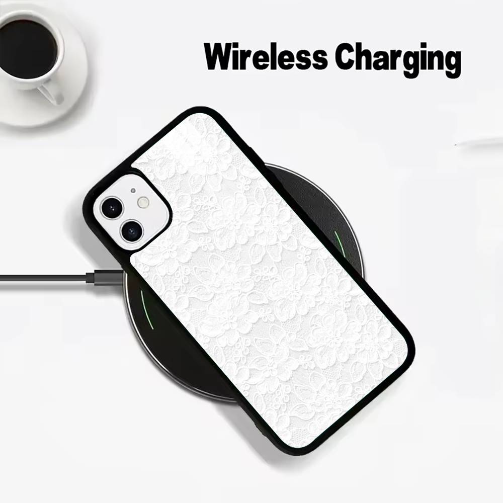 L-Lace Print Pattern Phone Case For IPhone17 16 15 14 13 12 11  Pro Max 16/15/14Plus Wireless Charger Cover Funda