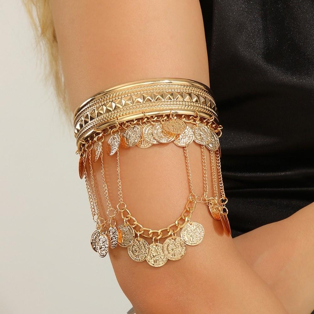 Adjustable Tassel Arm Chain Trendy Boho Open Armlet New Golden Metal Cuff Bangle Musci Festival