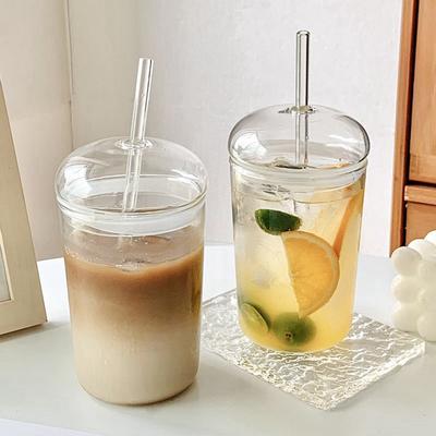 For 500ml Transparent Glasses With Dome Lid and Straw Ice Coffee Mug Tea Cup Juice Glass Milk Water Cup Drinkware Mug
