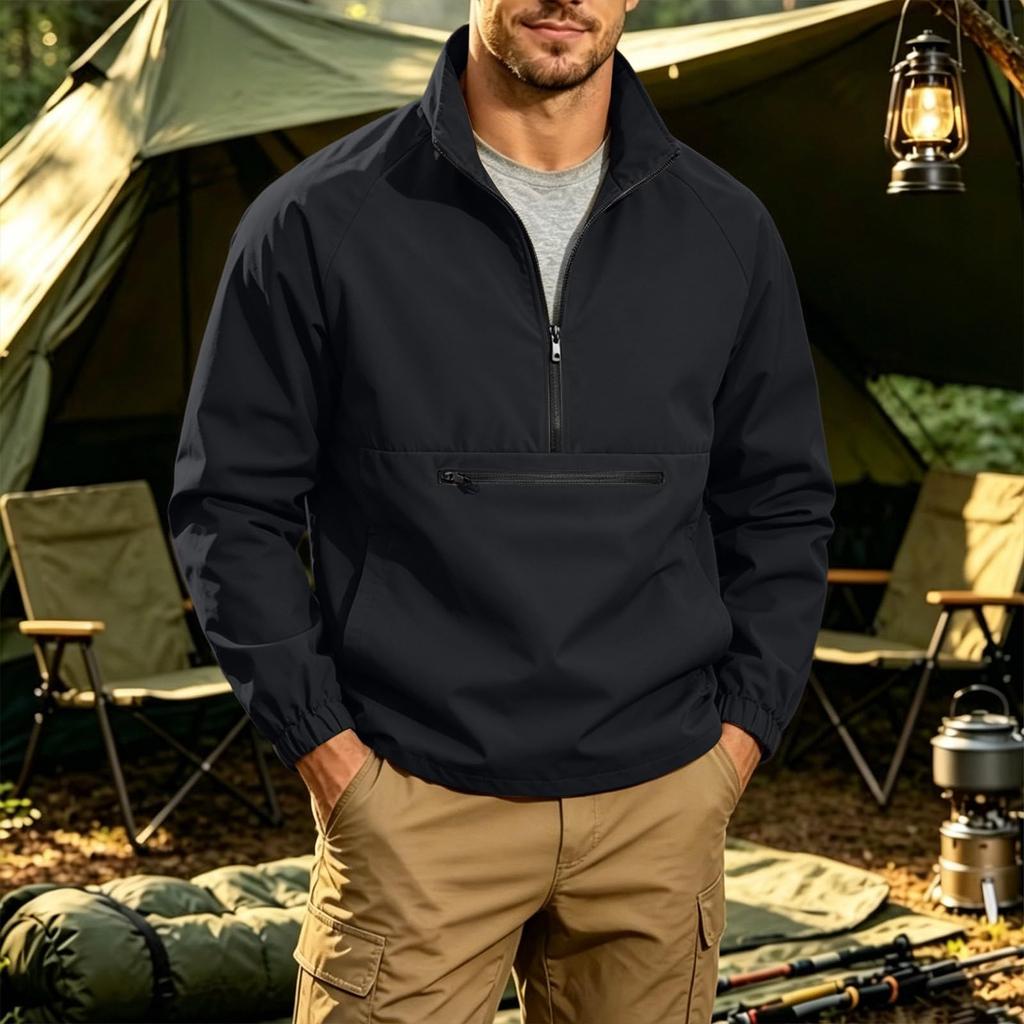 Herren-Farb-Sweatshirt mit langen Ärmeln, Stehkragen und Taschen