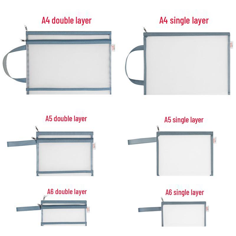 Morandi Mesh Storage Set: A4 File Bag, A5 Document Bag, A6 Pencil Case, Logo Printable