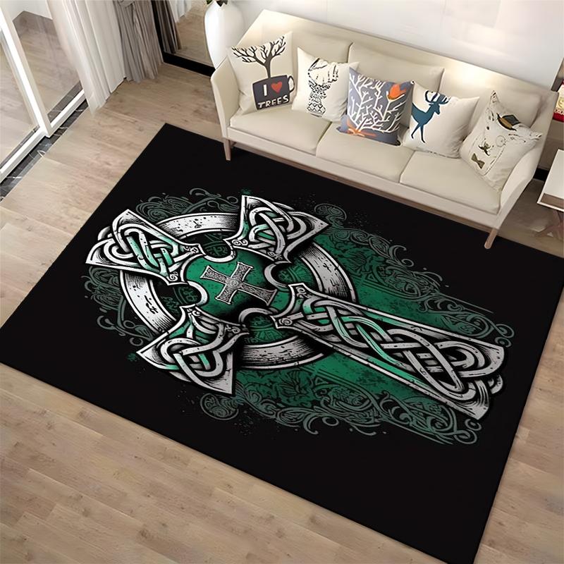 Celtic Cross Green Pattern Set Designed floor mat, suitable as a non-slip mat for the living room or bedroom sofa