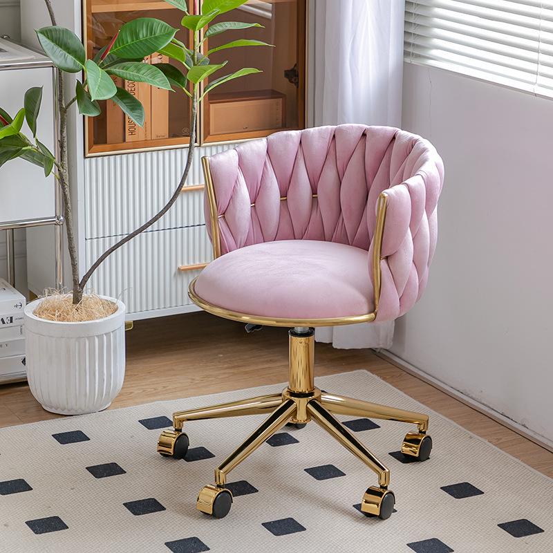 Elegant Gold Makeup & Dressing Stool with Fabric Upholstery