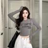 Ladies Autumn Fasshion Long Sleeve Crew Neck Slim Fit Basic Letter Printed Pullover T Shirt Crop Top for Layering