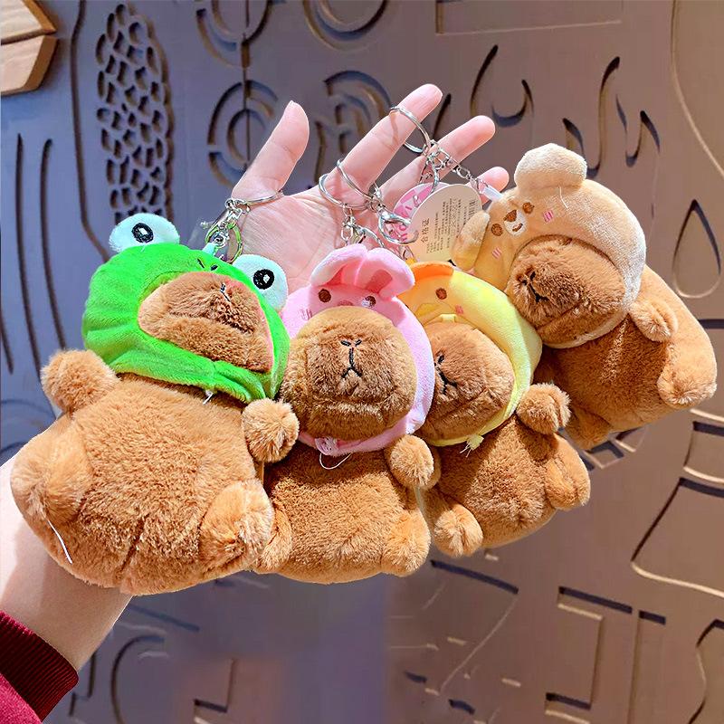 Cartoon Kapibara Doll Plush Capybara Head Cover Keychain Cute Bag Pendant Car Key Chain