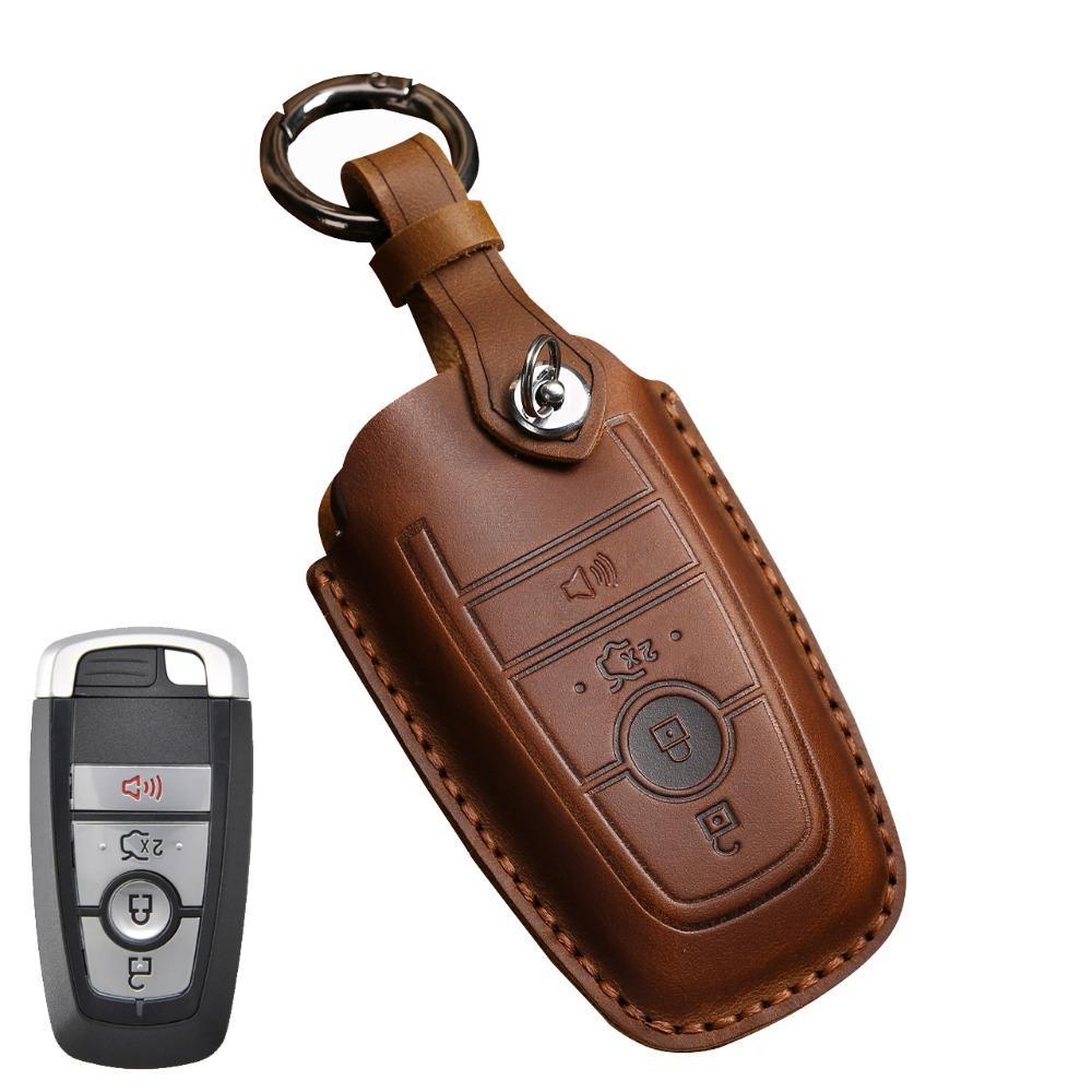 Premium Leather Key Case for Lincoln Ford Raptor Explorer Edge F150 Expedition Rugged Cowhide Cover