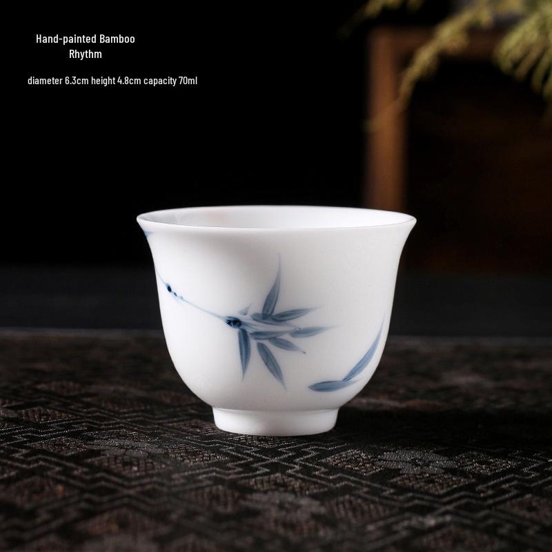 Lamb Fat Jade Hand-Painted Ceramic Gongfu Tea Set with Gaiwan, Tasting, and Host Cups