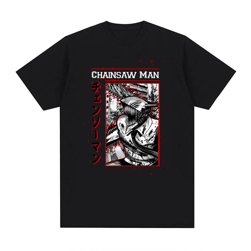 Japanese Anime Chainsaw Man T-shirts 100% Cotton Unisex Tees  EU Size  Manga Graphic Print Short-Sleeve Harajuku Tops