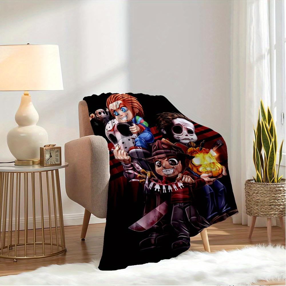 1pc Horror Icons,Chibi Art,Halloween ThemeTheme Digital Printed Flannel Blanket, Super Soft Plush Fleece Bed Cover, Multi-Function Four Seas