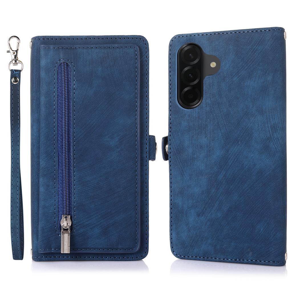 For Samsung Galaxy A05s 4G Case Zipper Pocket 9 Card Slots PU Leather Phone Cover with Wrist Strap