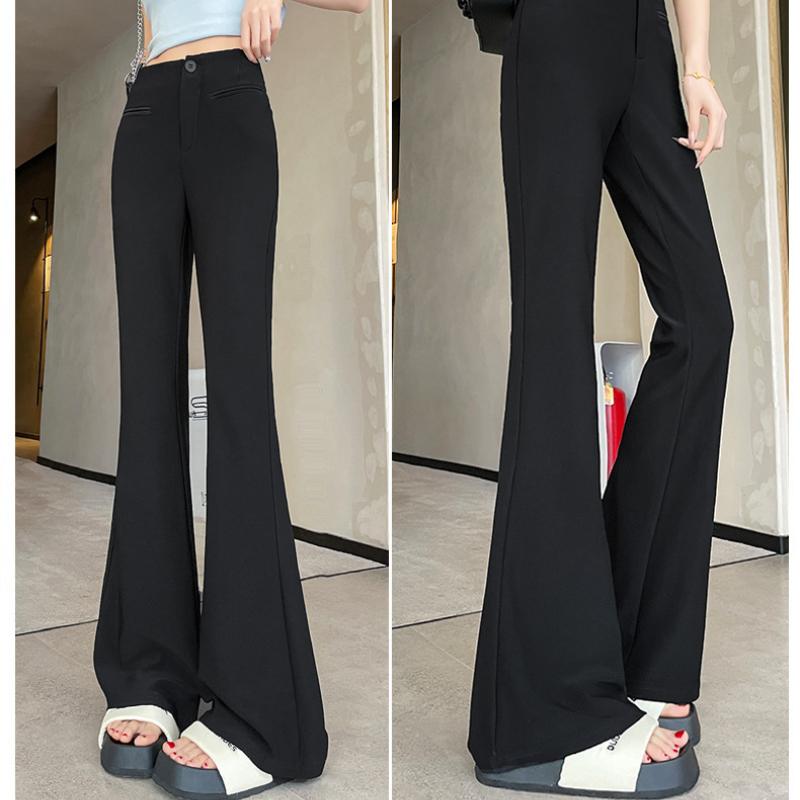 Černé rozšířené kalhoty pro ženy jaro léto strečové zeštíhlující s vysokým pasem bootcut kalhoty ležérní mírně rozšířené dlouhé kalhoty
