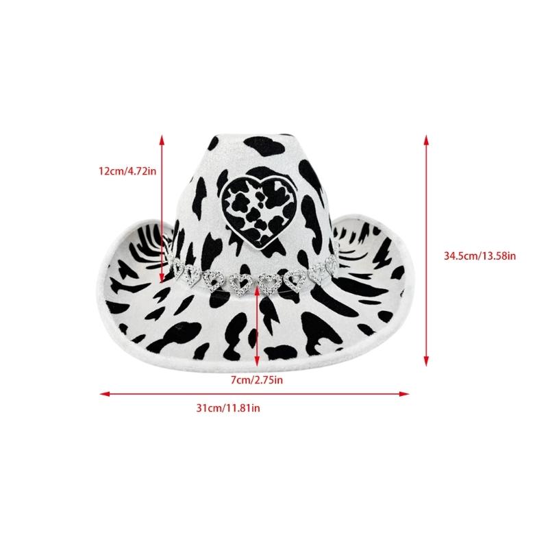 Fashionable Cow Pattern Rhinestones Accent Unisex Cowboy Hats Comfortable Fabric