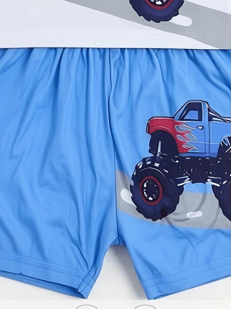 Completo Estivo a 2 Pezzi per Bambini Maschi, Veicolo Fuoristrada Fresco, Abbigliamento Estivo per Bambini, Perfetto per Giocare e All'Aperto
