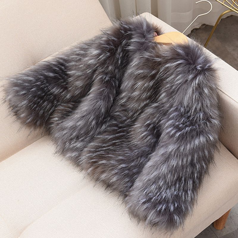 Children's Faux Fur Round Neck Coat for Fall and Winter