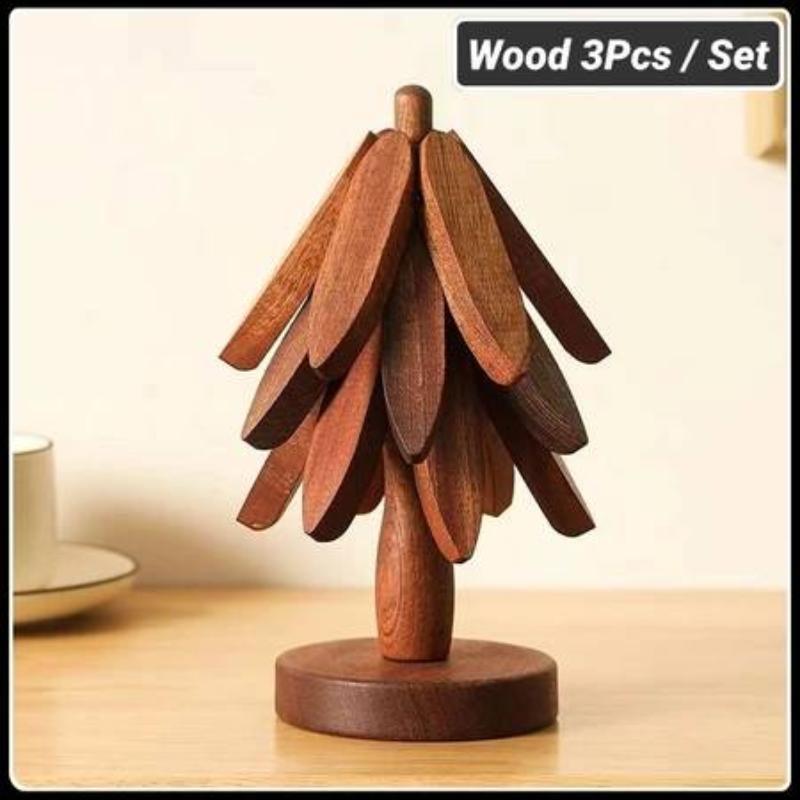 3/4/5Pcs Solid Wood Insulation Placemat Anti-Scalding Mat Tree Household High Temperature Resistant Table Mat