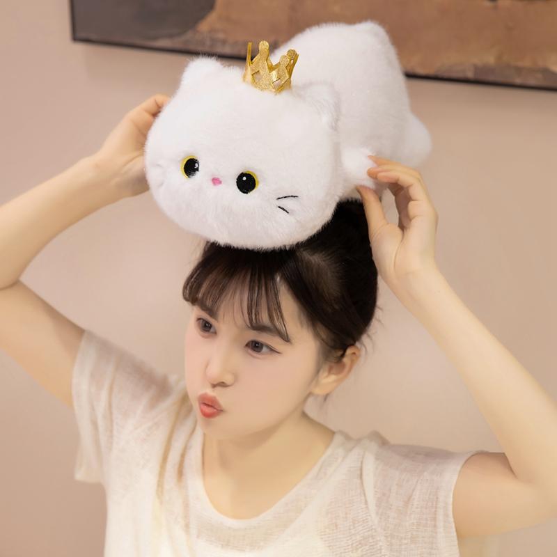 4050Cm Crown Lying Cat Plush Toy Stuffed White Black Kitten Doll Soft Cartoon Animal Plushie Birthday Gift