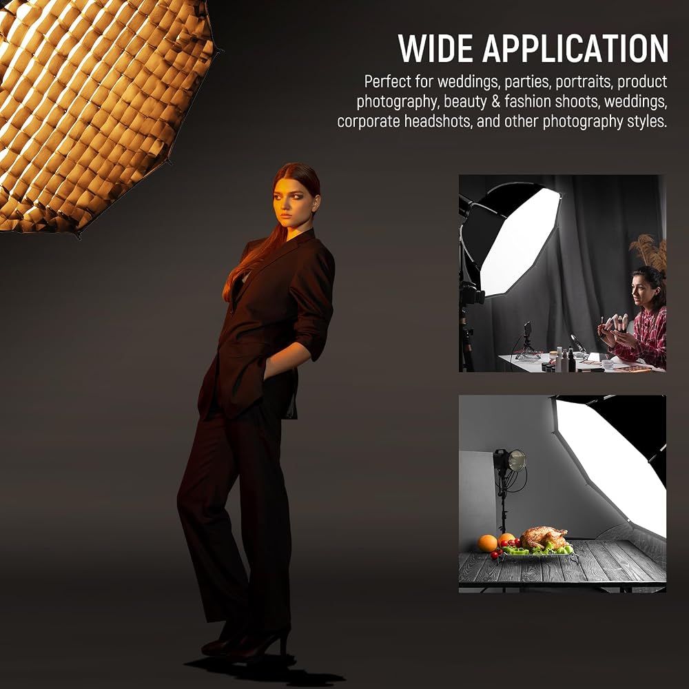 NEEWER 90cm Octagonal Softbox, Bowens Mount, Quick Setup, Foldable, with Diffuser/Grid/Bag, Compatible with Parabolic Softboxes: Aputure 120d, Godox S