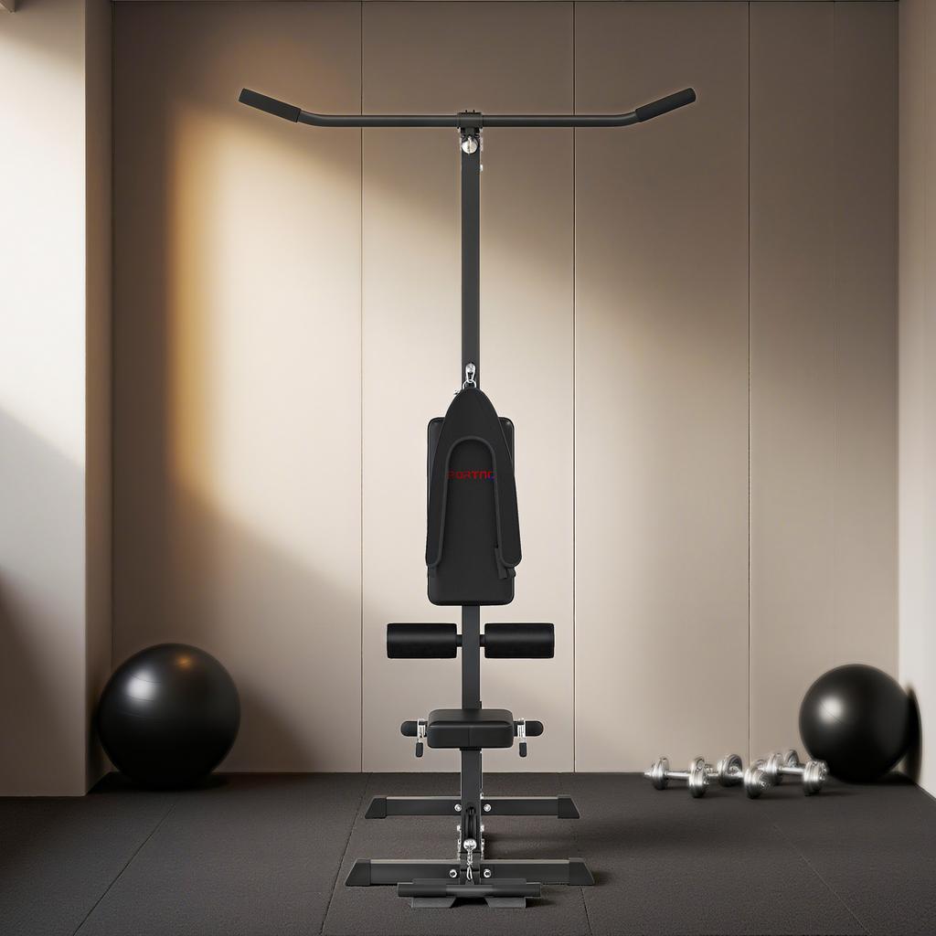 Pull Up Station, Power Cage with Adjustable Seat, for Home Gym - Black
