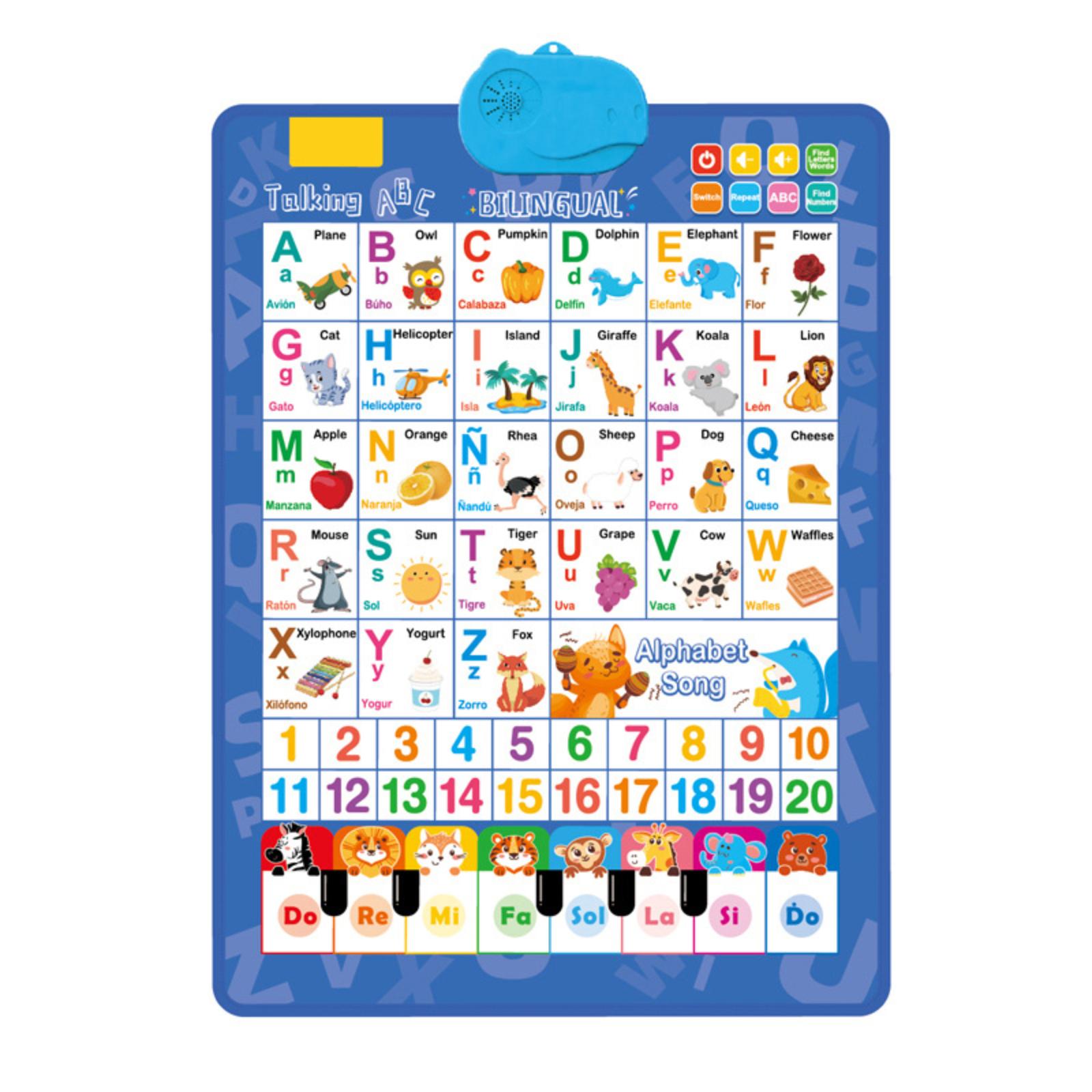 Bilingual English Spanish Alphabet Talking Educational Wall Chart with Sound for Early Learning and Interactive Language Development Toy One Size