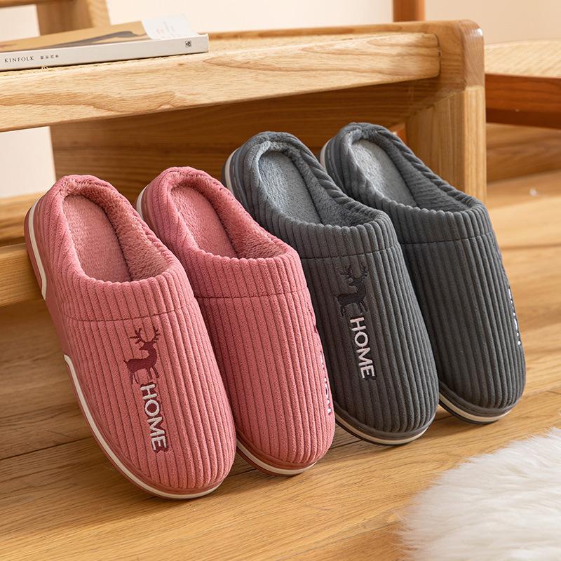 fashion Comwarm Indoor Warm Plush Slippers For Women Men Home Fluffy Furry Slippers New Fashion Cotton Slides Non Slip Bedroom Mute Shoe