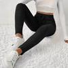 Women's Casual Pants with Ribbed Waistband High-Waisted Tie-Waist Warm Comfortable Tight-Fitting 9-Inch Pants for Home Use