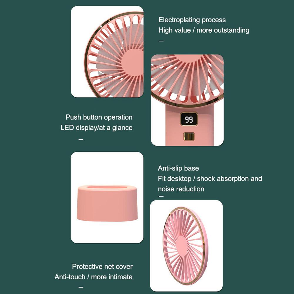 USB Mini Fan Şarj Edilebilir Taşınabilir El Fanı Dijital Ekran Tembel Geçici Seyahat Alışveriş Soğutma Ev Araba Hava Soğutucu