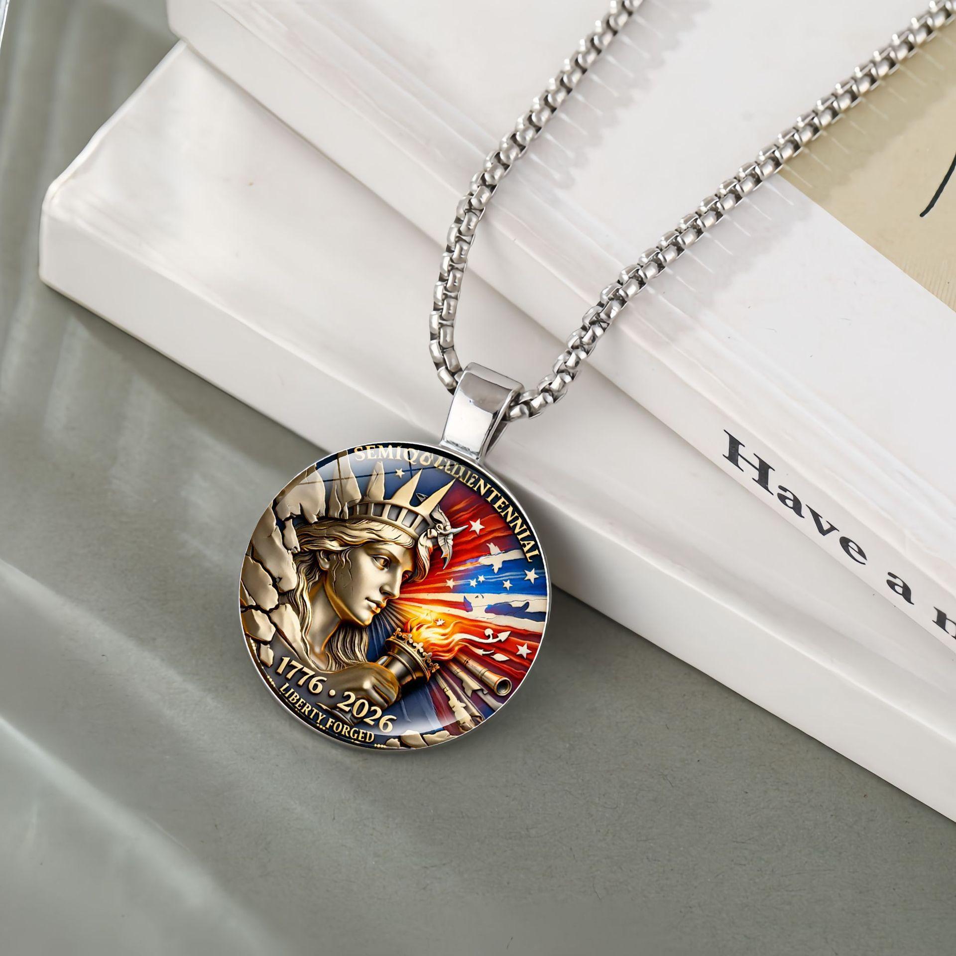 Patriotic Souvenir Jewelry 250th Anniversary Pendant Necklace Eagle Pattern Necklace Adjustable American Flag Necklace